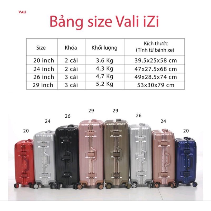 VALI KÉO DU LỊCH KHÓA SẬP GÓC TRÒN CAO CẤP FULL SIZE 20,24,26,28