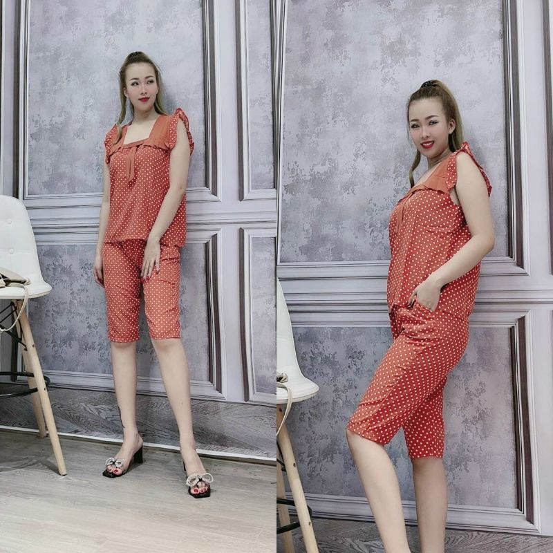 Đồ bộ nữ ALO_91 SHOP, Đồ ngủ lụa lửng họa tiết chấm bi ( Freesize 47_57kg) | BigBuy360 - bigbuy360.vn