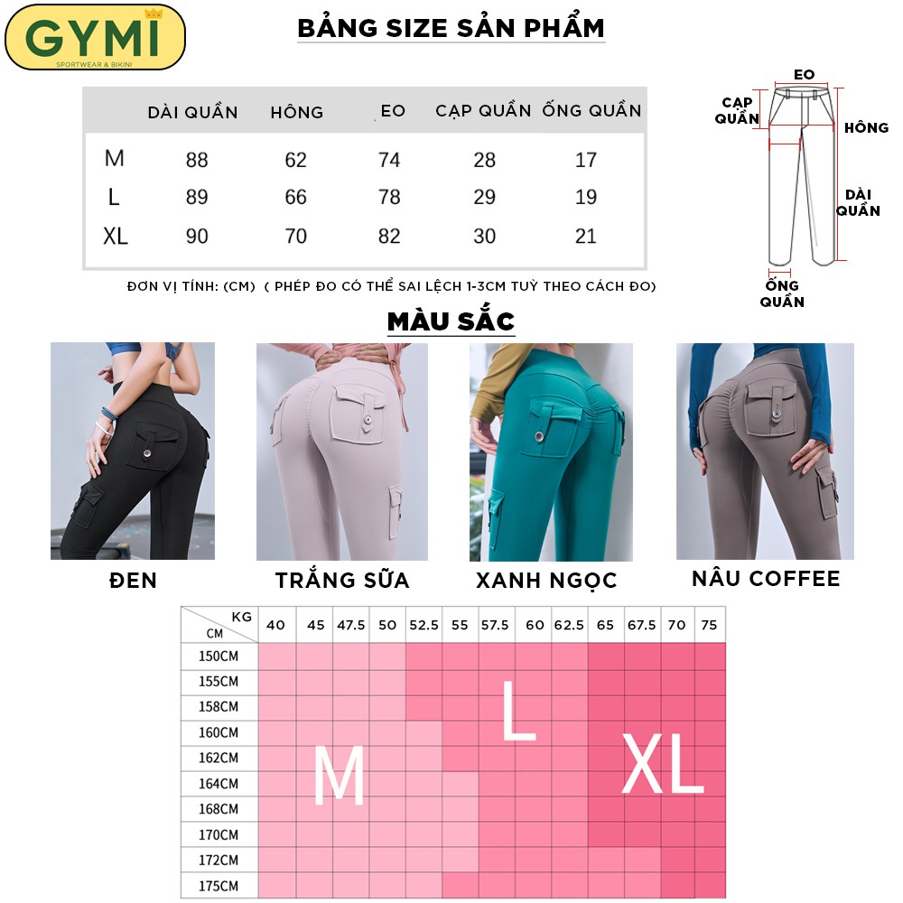 Quần tập gym yoga nữ chun mông túi hộp Mitao Girl x GYMI QD30 dáng legging chất thun poly mền mịn cạp chéo nâng mông