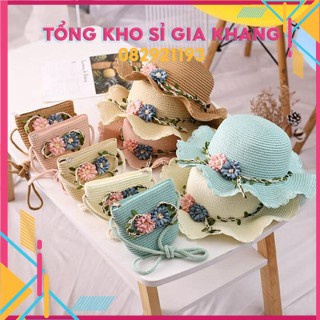 Sp354 Set mũ cói và túi cói bông hoa dê thương cho bé