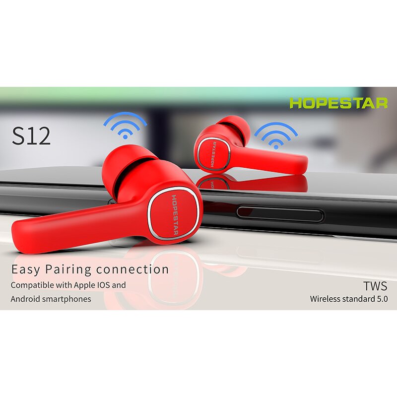 Tai nghe Bluetooth TWS Headset Hopestar S12 V5.0 kết nối từng tai riêng lẻ, âm thanh cực hay, pin dùng đến 4H