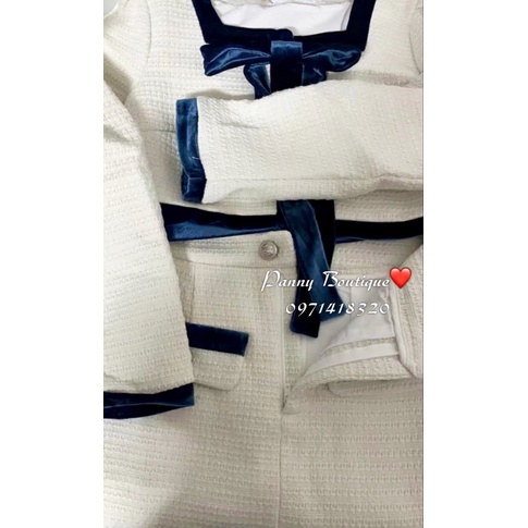 Set tweed trắng croptop viền pha nhung+chân váy, style ulzzang Hàn Quốc🌻 Panny Boutique 🌻