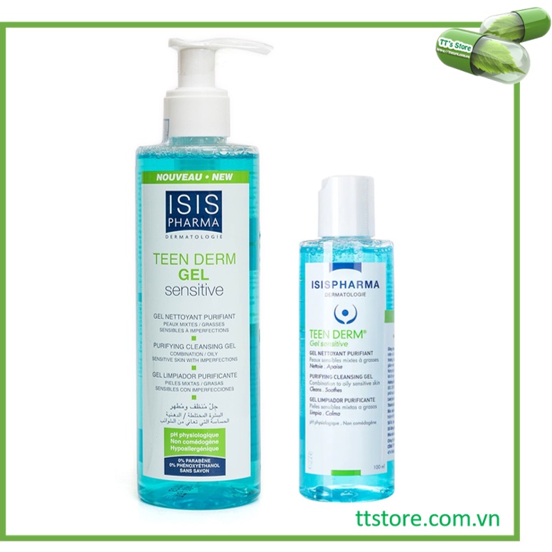 ISIS Pharma Teen Derm Gel Sensitive - Gel rửa mặt cho da nhạy cảm, giảm nhờn, ngừa mụn
