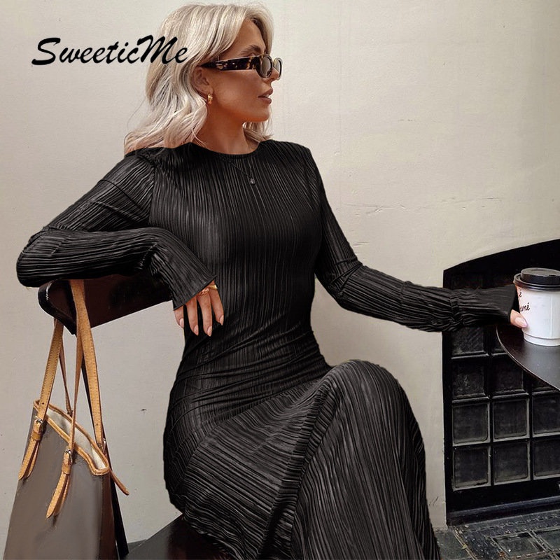 Đầm Tay Dài Dáng Ôm Màu Trơn Thời Trang   Quyến Rũ Cho Nữ