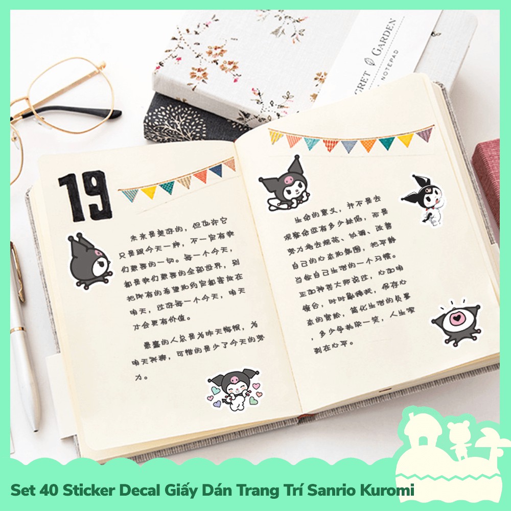[Sẵn VN - NowShip] Set 40 Sticker Decal Dán Trang Trí Mẫu Nhân Vật Hoạt Hình Dễ Thương Đáng Yêu Cute Sanrio Kuromi
