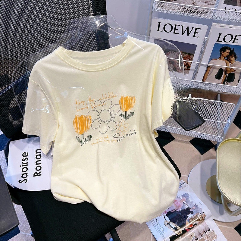 Áo Thun Tay Ngắn Dáng Rộng In Hình Dễ Thương Thời Trang Mùa Hè Cho Nữ