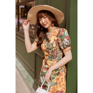 Đầm gấm họa tiết