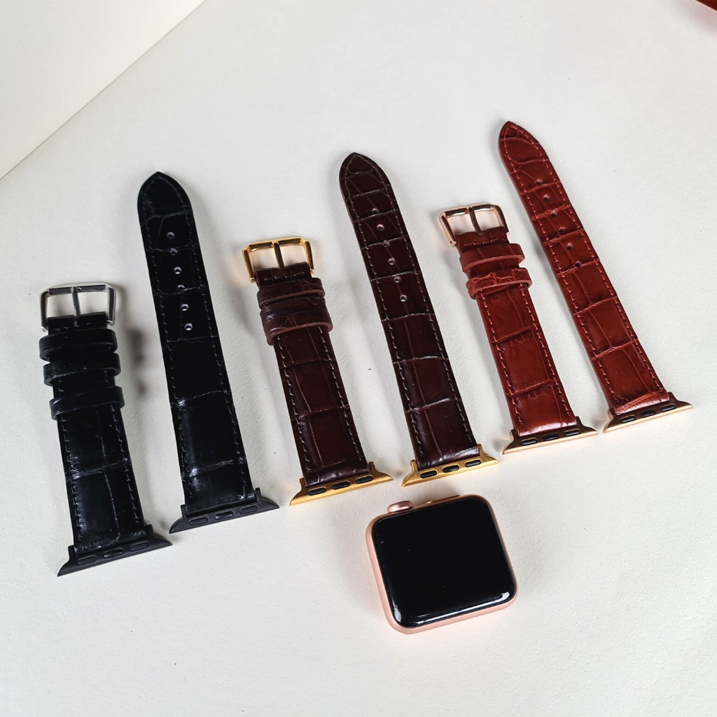 Dây đồng hồ Apple watch da cá sấu đốt tre C14 khâu tay thủ công  series 3 series 4 series 5 series 6 VNSTRAP