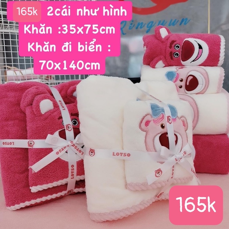 khăn gấu dâu combo 2 khăn