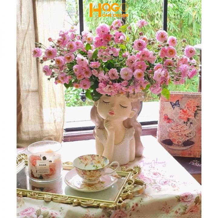 Lọ hoa decor, bình hoa cô gái thiên thần 27cm trang trí nhà siêu xinh hàng loại 1