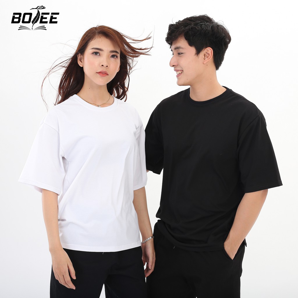[Mã LT50 giảm 50k đơn 250k] Áo thun Trơn Basic form rộng tay lỡ BOTEE trắng đen unisex nam nữ