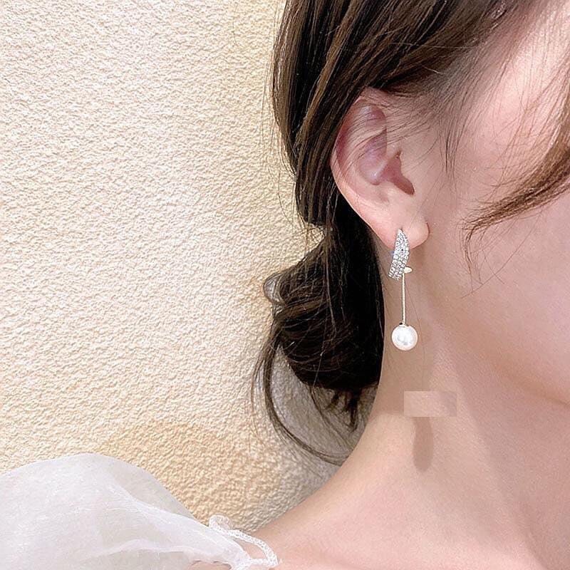 Bông tai nữ Bạc - Xi vàng đính đá kèm ngọc trai sang trọng nữ tính