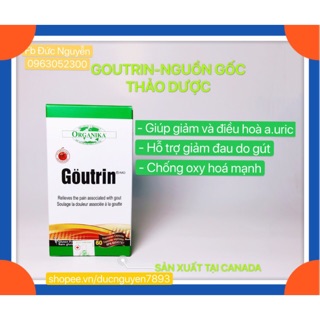 VIÊN UỐNG GIẢM GÚT GOUTRIN ORGANIKA CANADA 60v