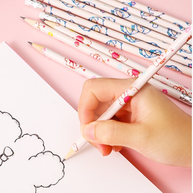 Hộp 10 Bút Chì Hb Kèm Gôm Tẩy Họa Tiết Hoạt Hình Dành Cho Học Sinh