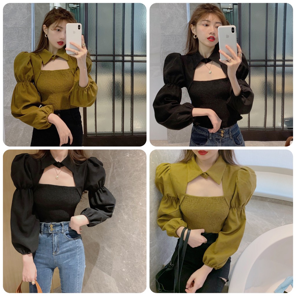 Áo Kiểu Croptop Nữ Tay Phồng Sexy Chanh Sả Tiểu Thư Bánh Bèo