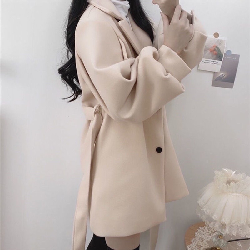 Áo khoác dạ 1 lớp đóng cúc thắt eo Ulzzang ☁️