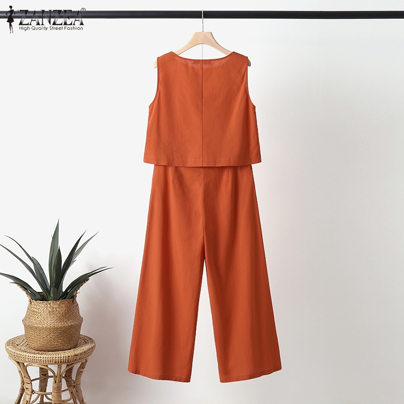 Set đồ ZANZEA gồm áo thun không tay và quần ống rộng thời trang dành cho nữ