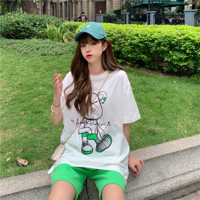 Áo thun cotton nữ in hình gấu mắt X siêu xinh