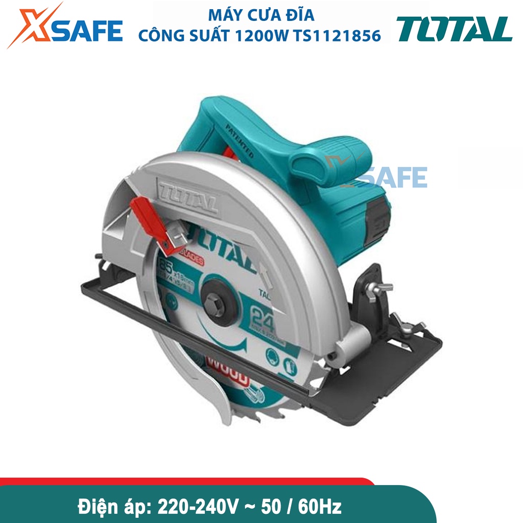 Máy cưa gỗ cầm tay TOTAL công suất 1200-2200W, đường kính lưỡi cưa 185mm, khả năng cắt góc cắt 45 độ và 90 độ - xsafe