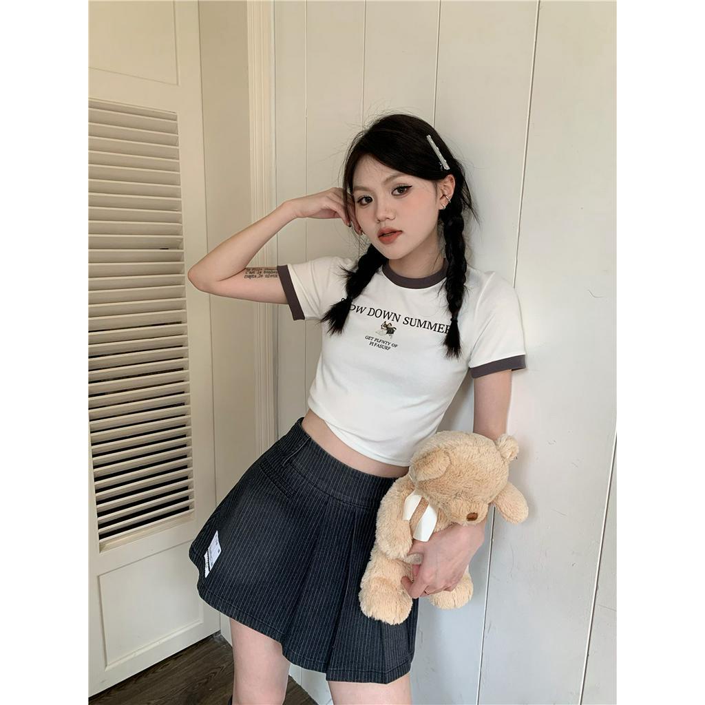 Áo Thun Cổ Tròn In Họa Tiết Màu Sắc Tương Phản Thời Trang Cho Nữ 61821