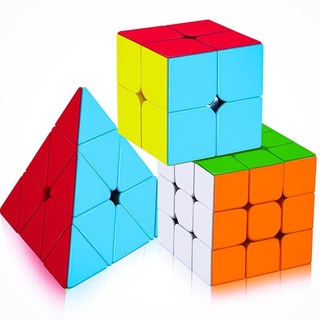 Bộ combo 3 khối rubik 2x2 3x3 tam giác hàng đẹp nhựa màu không dán giấy