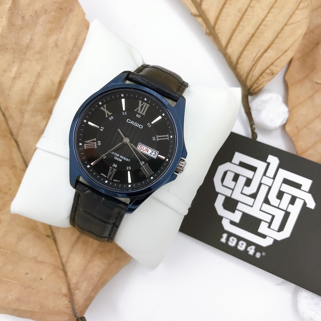 Đồng hồ nam Casio MTP-1384 / MTP-1384BUL-1A dây da thật chính hãng