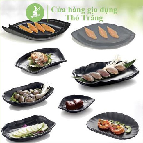 Dĩa kiểu, dĩa oval, chiếc lá màu đen nhám nhựa melamine cao cấp đủ size