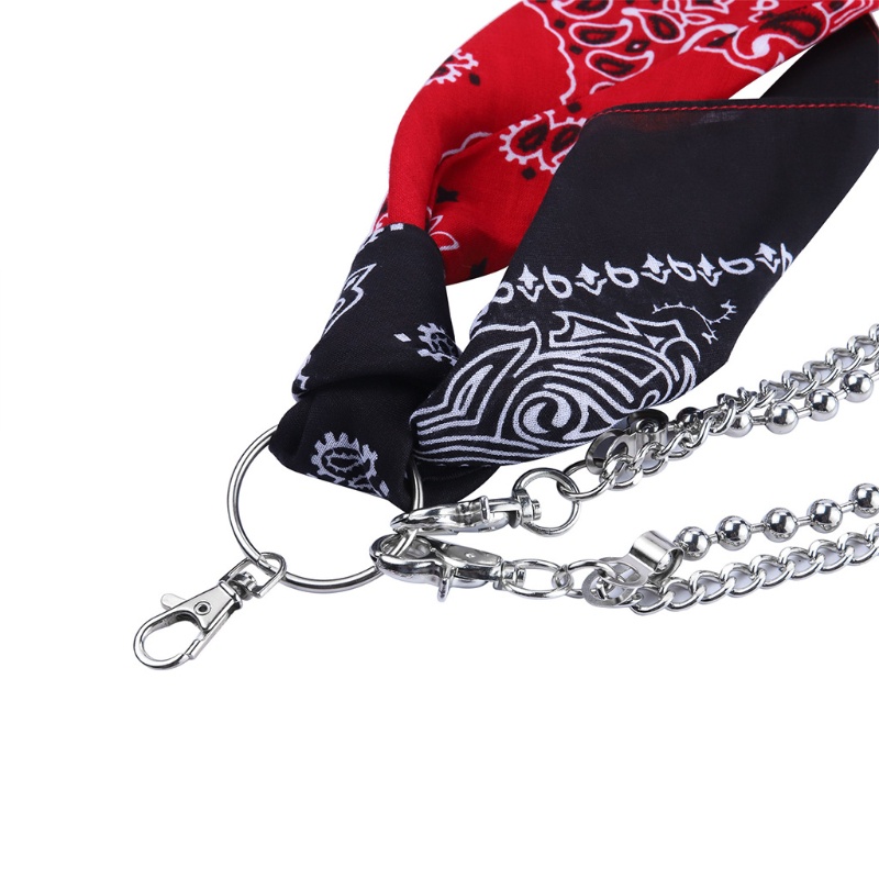 Khăn bandana với dây xích kép hai lớp gắn ví kim loại có móc khóa thời trang Harajuku Hiphop Rock sành điệu