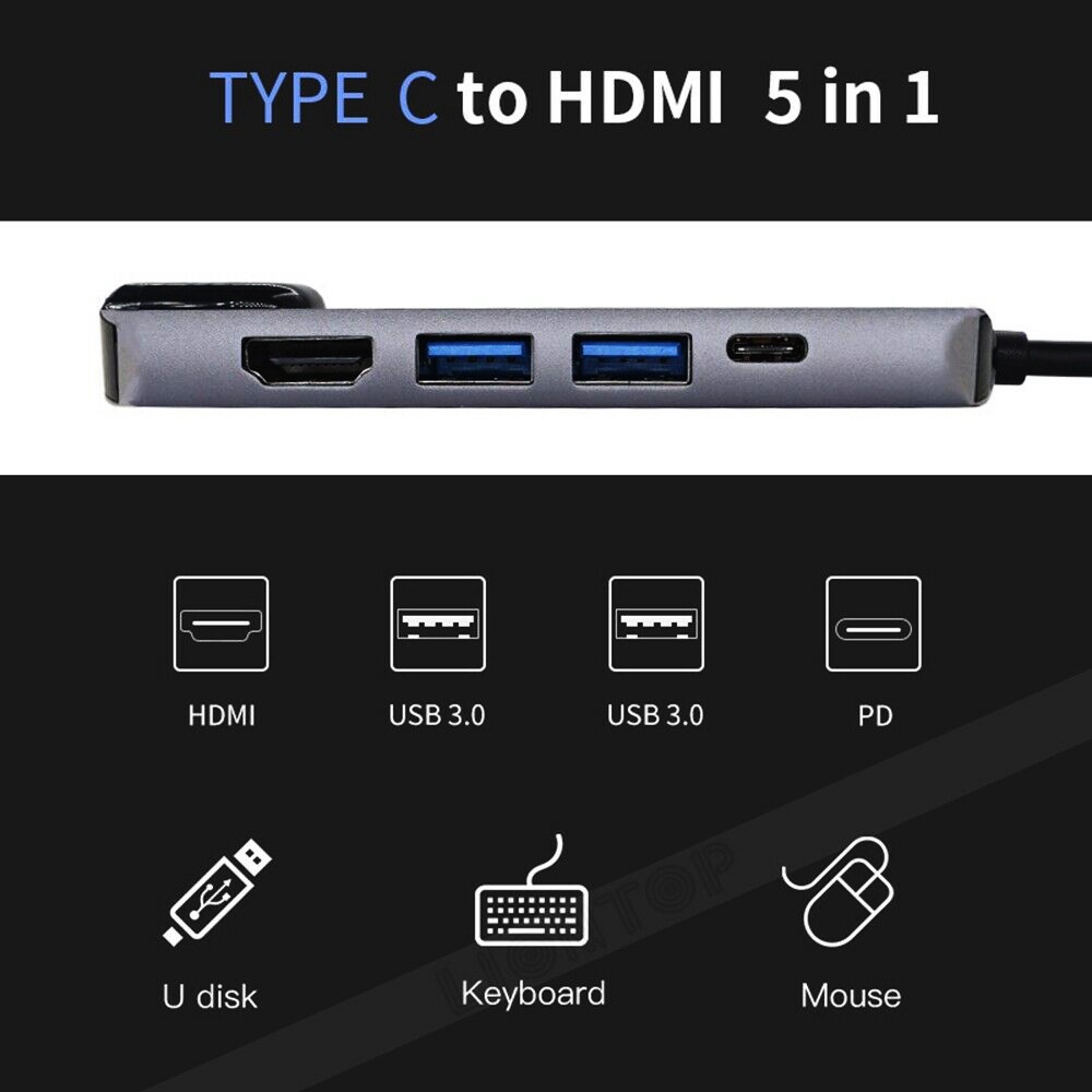 Thiết Bị Cắm Đa Cổng USB Type-C 5 Trong 1 Chuyển Đổi Sang HDMI 4K USB 3.0 PB Gigabit Ethernet Rj45 Lan