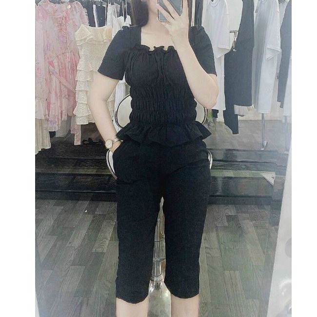 Bộ đũi cộc, Áo nhúm ngực và eo, Quần lửng bo chun eo | BigBuy360 - bigbuy360.vn