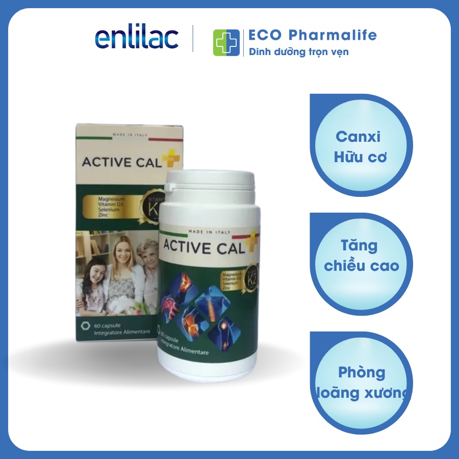Canxi Active Cal Plus - Cannxi hữu cơ + Vitamin D3 K2 - Hộp 60 viên - Nhập khẩu Ý