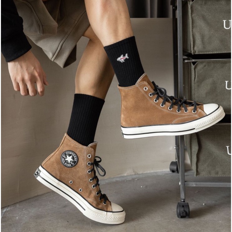 WAFNHA D476 Vớ Thể Thao Màu Trơn Thêu Hình Cá Mập Dành Cho Nam