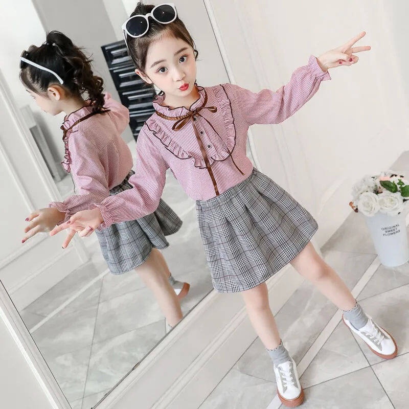 Bộ 2 Món Áo Thun + Chân Váy Thời Trang Hàn Quốc Chất Lượng Cao Cho Bé Gái Từ 3-4 - 5-6 - 7-8 - 9-10 - 11-12 Tuổi