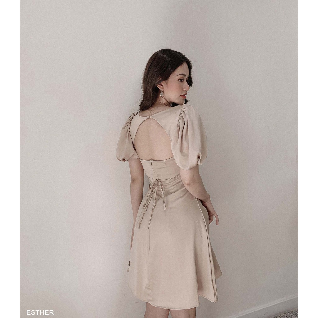 (suclothing) ESTHER DRESS - Đầm thiết kế tay phồng hở lưng - váy xòe cutout đi tiệc