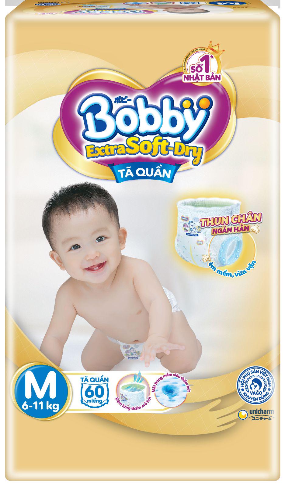 [Tặng 1 Bobby Chan Phát Nhạc] Combo 2 Tã Quần Cao Cấp Bobby Extra Soft Dry - Thun Chân Ngăn Hằn M60