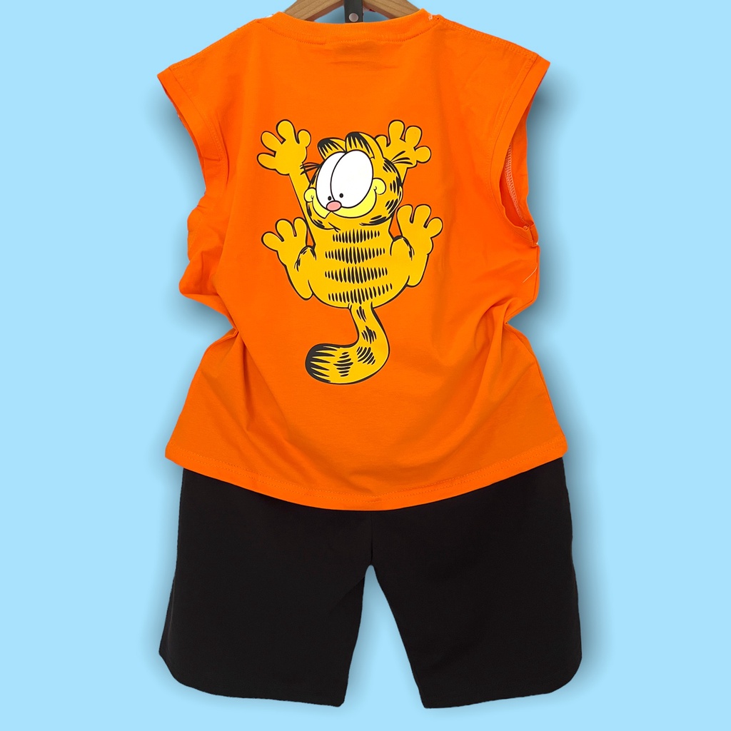 Đồ bộ bé trai Con Xinh cotton sát nách hình in mèo Masupilami,thời trang mùa hè dành cho trẻ em từ 4 đến 10 tuổi