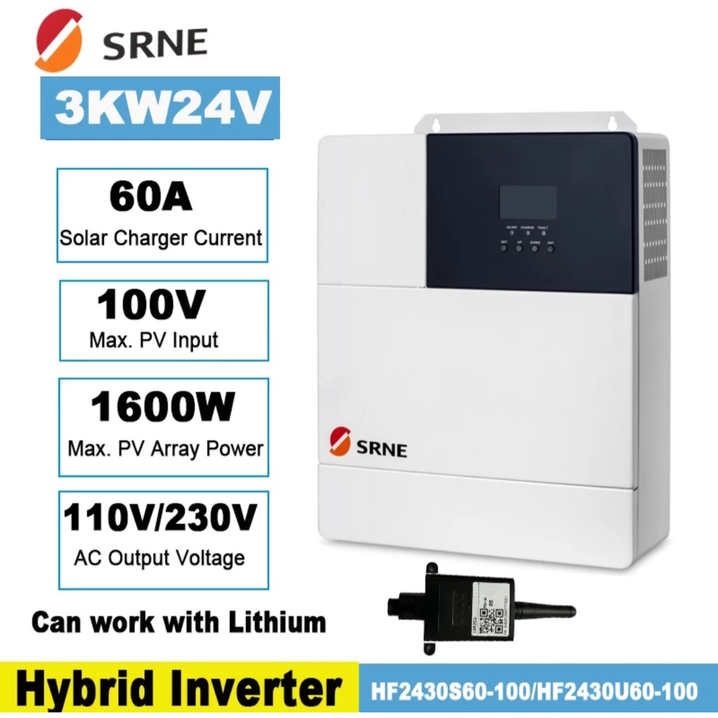 Bộ đổi điện đa dụng 3000W 24V có sạc MPPT 60A và sạc AC 30A - HF2430S60-100 wifi