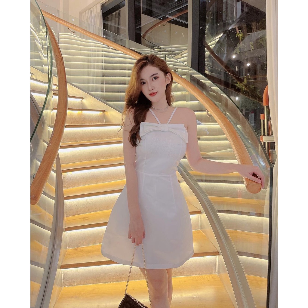 [VÁY THIẾT KẾ] Váy 2 Dây Thiết Kế Nơ Ngực Chất Liệu Tafta