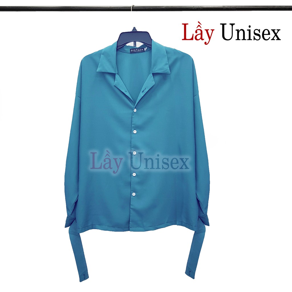 Áo sơ mi nam bigsize form rộng cổ vest tay cách điệu xanh | BigBuy360 - bigbuy360.vn