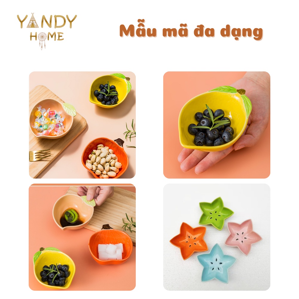 Bát ăn dặm sứ YANDY HOME B01 chén dĩa gia vị nước chấm gốm men đẹp bóng cao cấp hình quả chanh dứa chuối táo đào củ cải