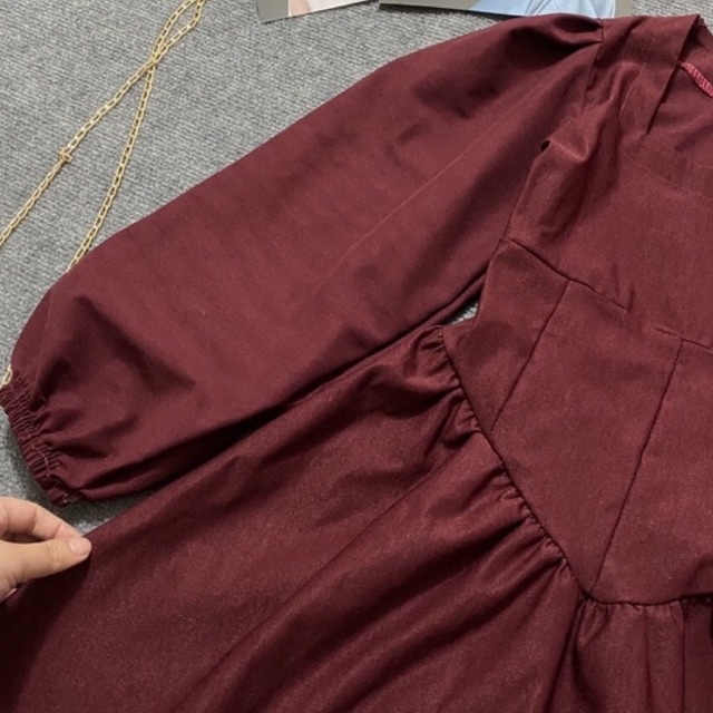 Váy cổ vuông dáng xoè chữ A, đầm tiểu thư cổ vuông mặc dịp Tết siêu xinh, chất vân gỗ PENNY- V113 | BigBuy360 - bigbuy360.vn