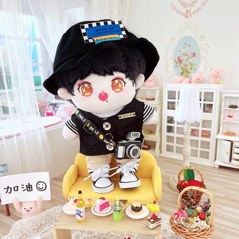 Búp Bê Mặc Áo Vest Đen Vải Cotton Phối Túi Dễ Thương 20cm