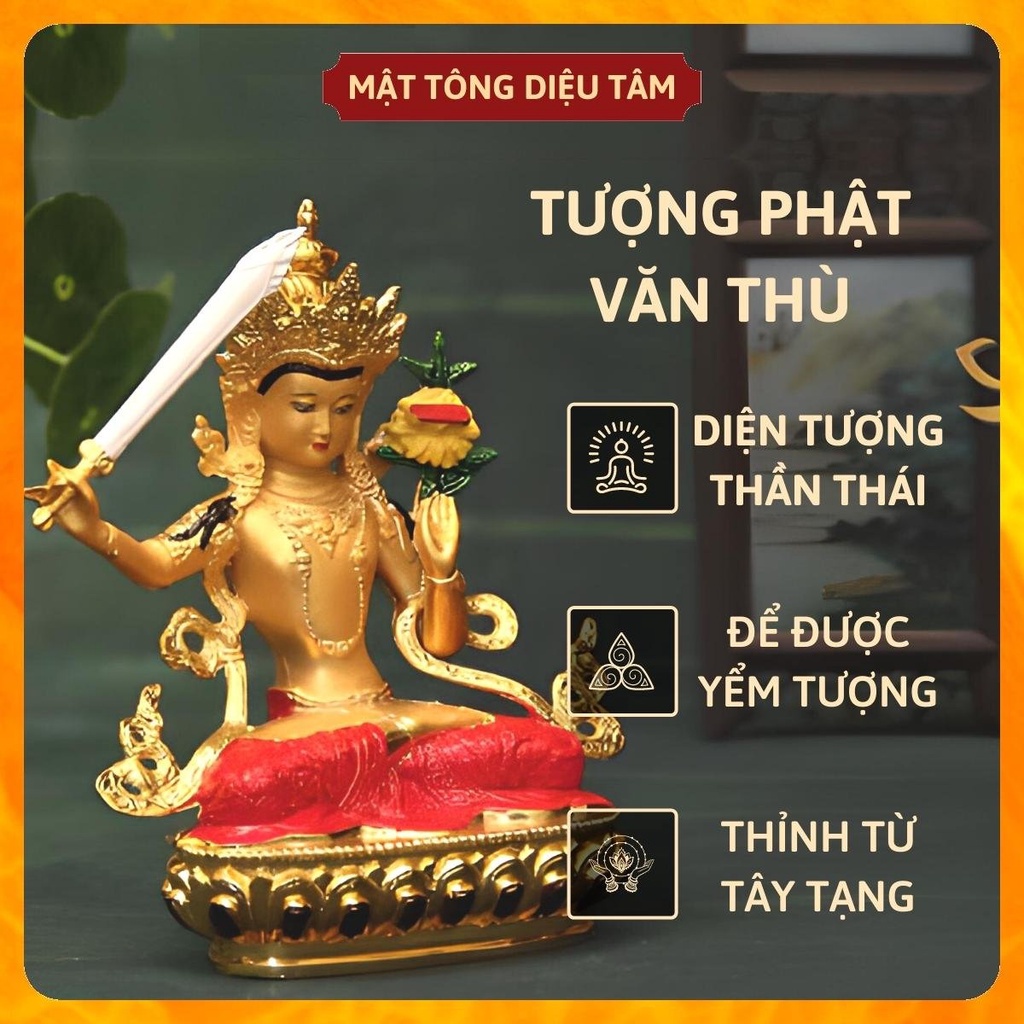Tượng phật a di đà, liên hoa sinh, văn thù bồ tát, quan âm tứ thủ, dược sư, thích ca mâu ni, tara xanh màu 14,5cm vẽ tay