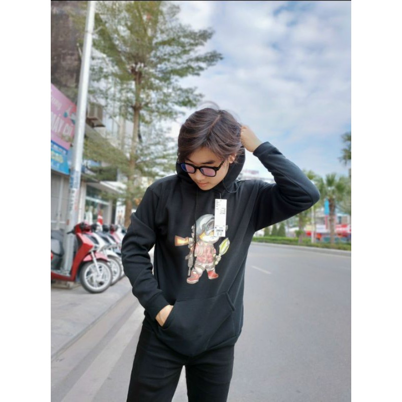 Áo nỉ hoodie thu đông PUBG form suông rộng có mũ unisex cho nam nữ, chất nỉ bông siêu ấm