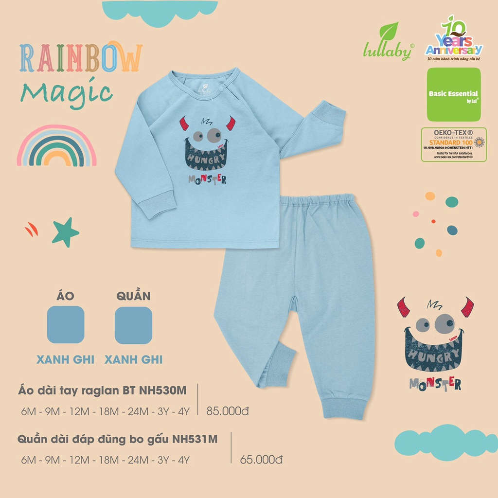 Bộ dài tay cotton mỏng Lullaby họa tiết cho bé trai NH530M (mới)