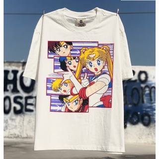 High street thủy thủ mặt trăng thủy thủ mặt trăng bingyue retro áo thun cổ tròn tay ngắn cổ tròn