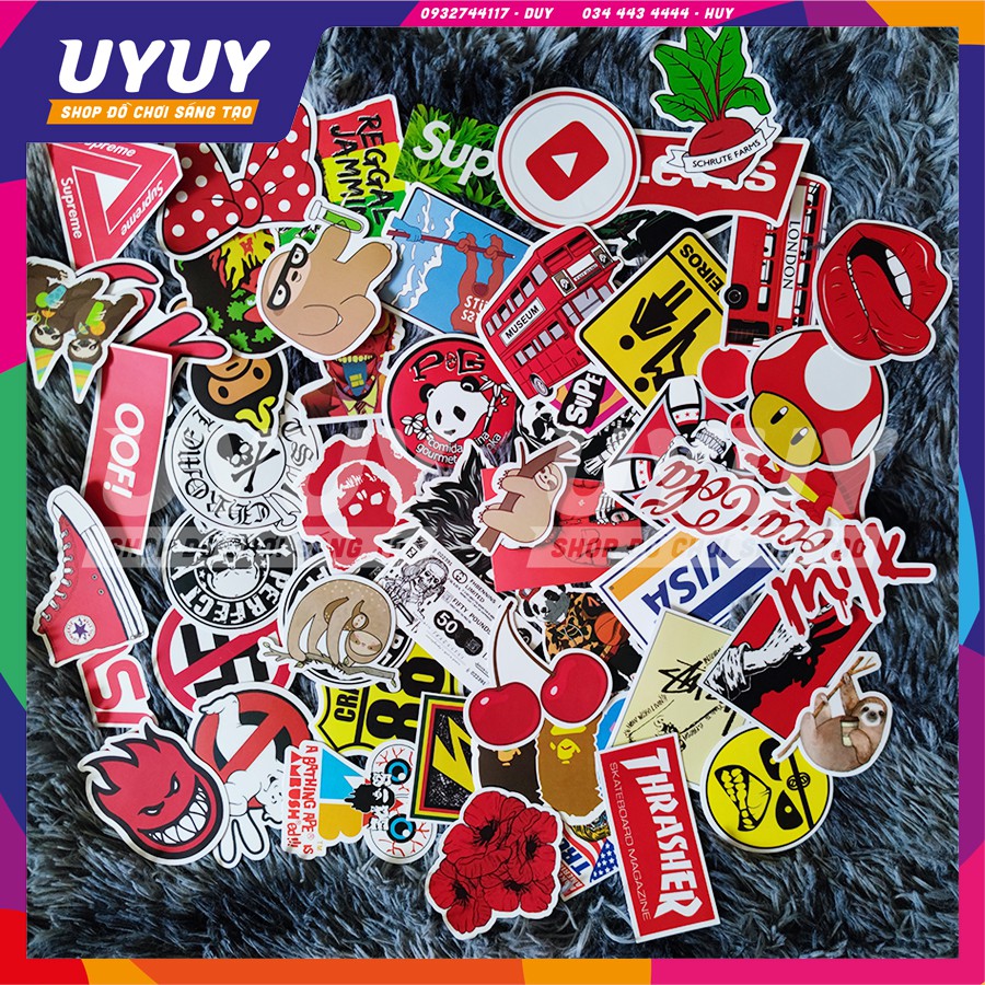 Combo 100 Miếng Sticker 💕Siêu Chất💕 Cute, Kool Ngầu Nhiều Chủ Đề Dán Valy, Nón BH, Ván Trượt Chống Thấm