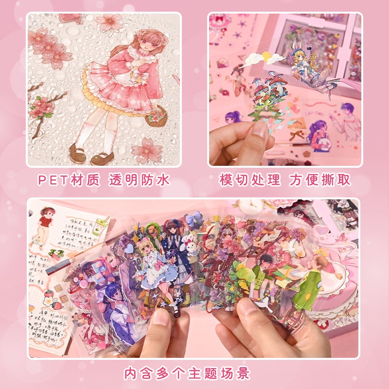 Hộp 100 Tấm Sticker Cute Sticker Trong Suốt  Set 100 Sticker Hộp Sticker Trang Trí Sổ