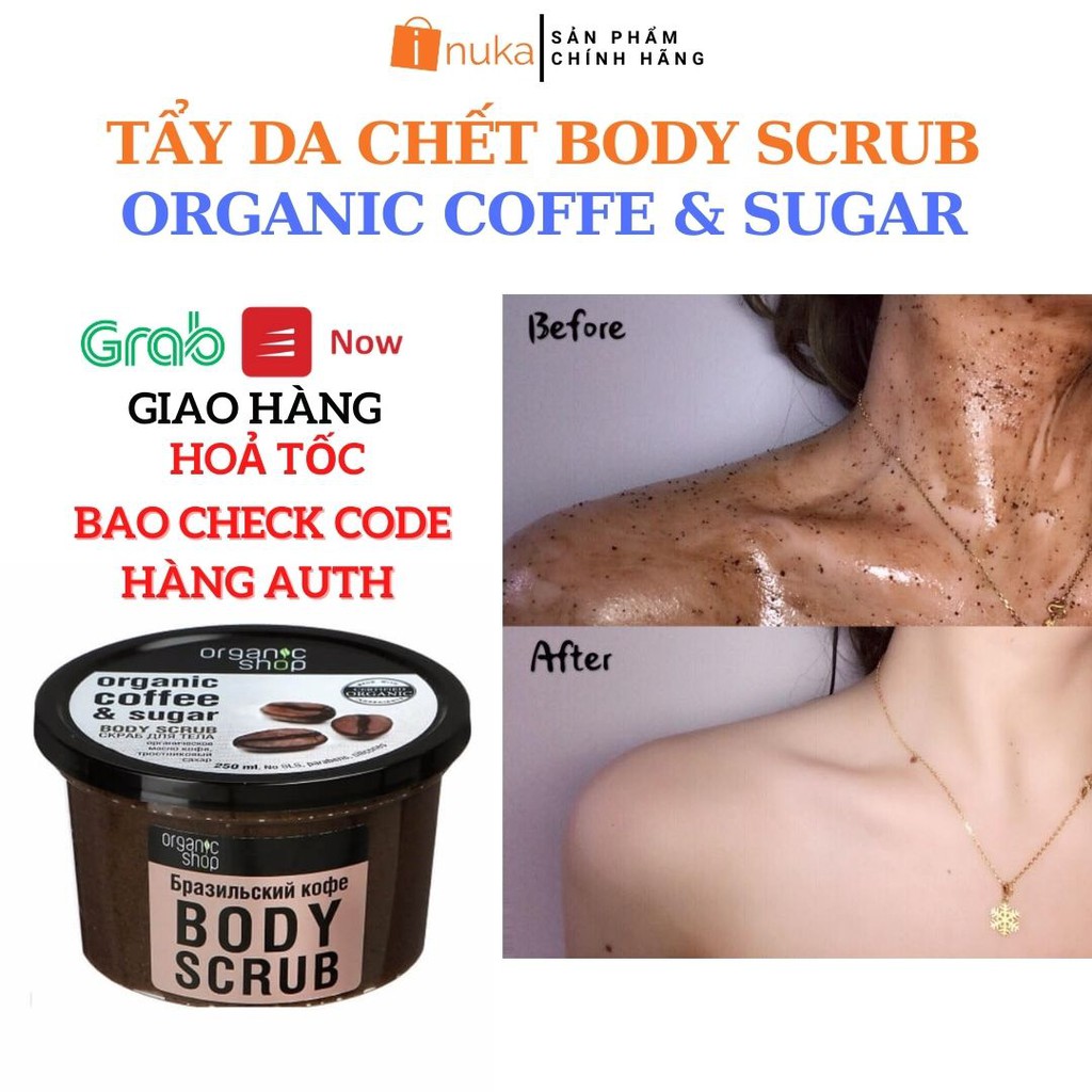 [100%-Hàng Auth] Tẩy tế bào chết body organic shop body scrub tẩy tế bào chết toàn thân trắng da, tái tạo da trắng sáng