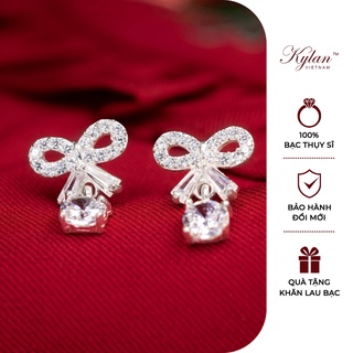 Khuyên tai bạc nữ Kylan Silver KL0142 hình nơ đính kim cương nhân tạo